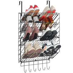 4 Tier Adjustable Over The Door Shoe Organizer with Hooks