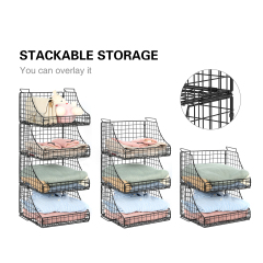 4pcs Stackable Foldable Countertop Wire Basket Closet Organizer