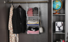White 3 Tier Stackable Foldable Hanging Countertop Closet Organizer with Hanging S Hook