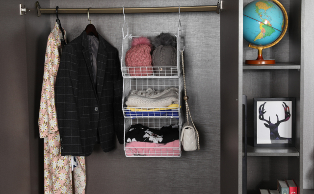 White 3 Tier Stackable Foldable Hanging Countertop Closet Organizer with Hanging S Hook