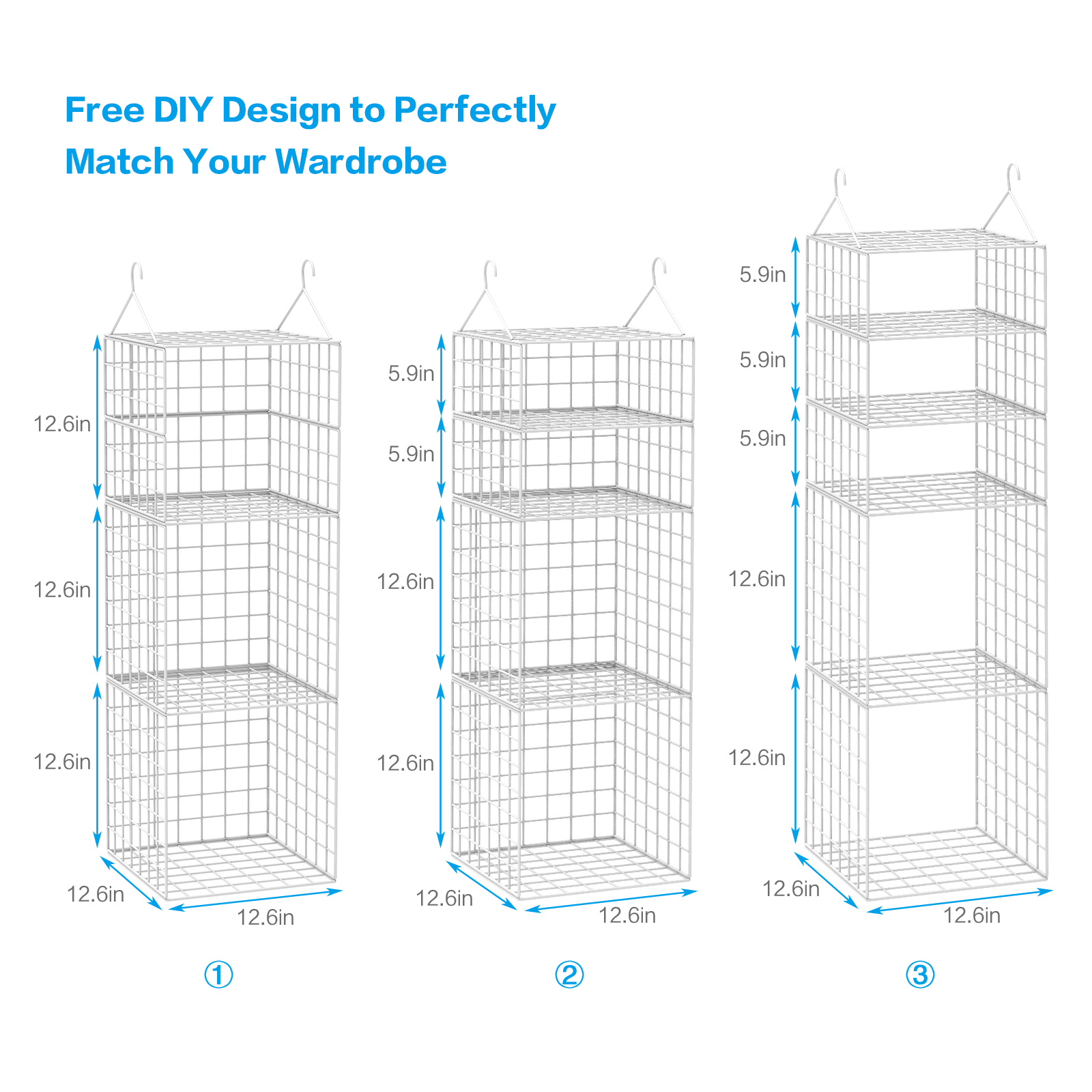 White 5 Tier Adjustable Stackable Foldable Hanging Countertop Closet Organizer Shelf