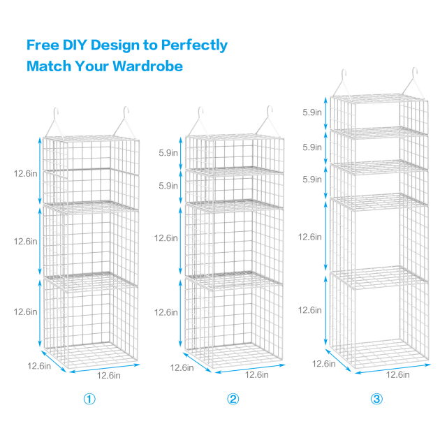 White 5 Tier Adjustable Stackable Foldable Hanging Countertop Closet Organizer Shelf