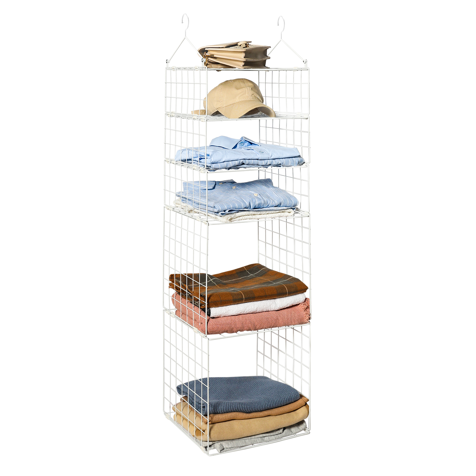 White 5 Tier Adjustable Stackable Foldable Hanging Countertop Closet Organizer Shelf