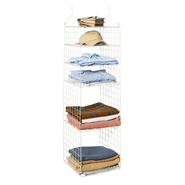 White 5 Tier Adjustable Stackable Foldable Hanging Countertop Closet Organizer Shelf