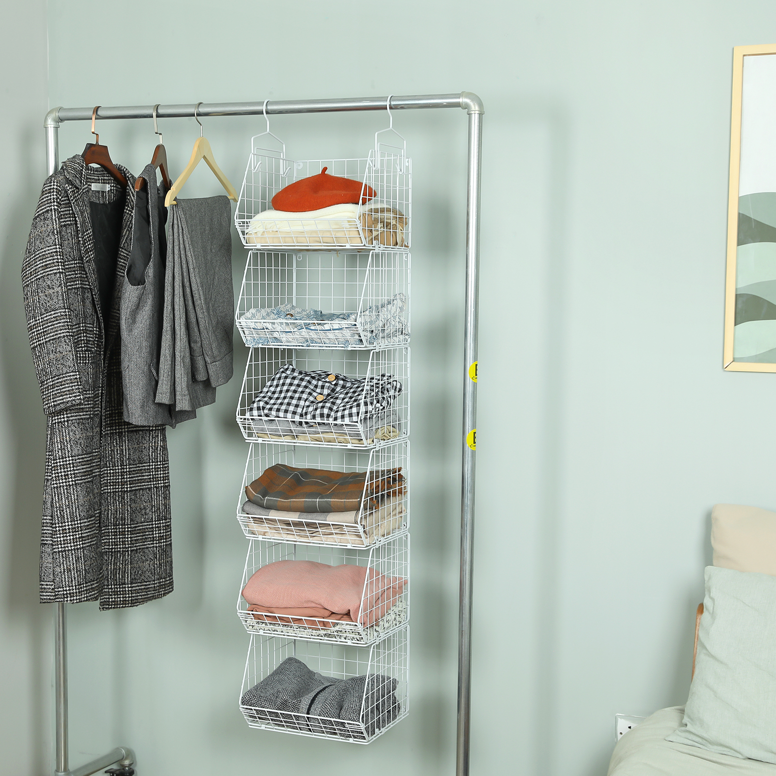 White 6 Tier Stackable Foldable Hanging Closet Organizer with Hanging Hook