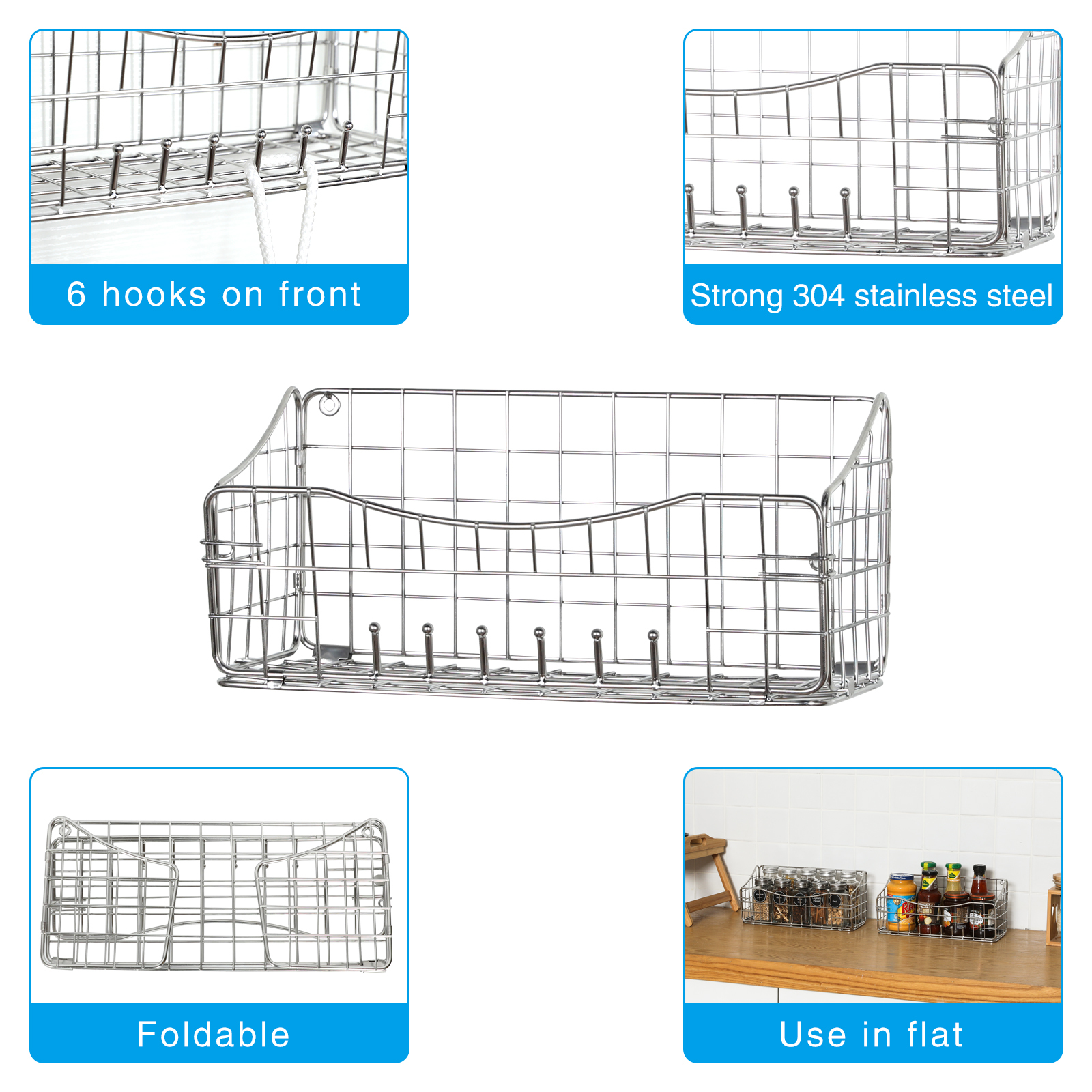 2 Pack Shower Caddy Bathroom Wall Mount Shelf Basket with removeable Hooks