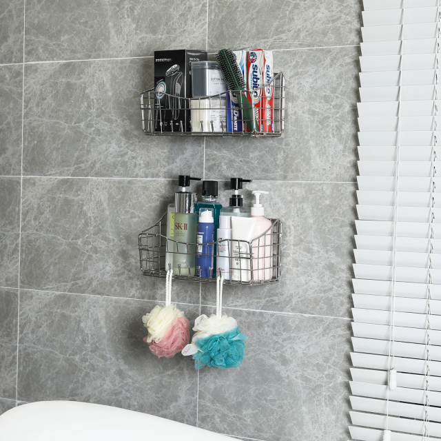 2 Pack Shower Caddy Bathroom Wall Mount Shelf Basket with removeable Hooks