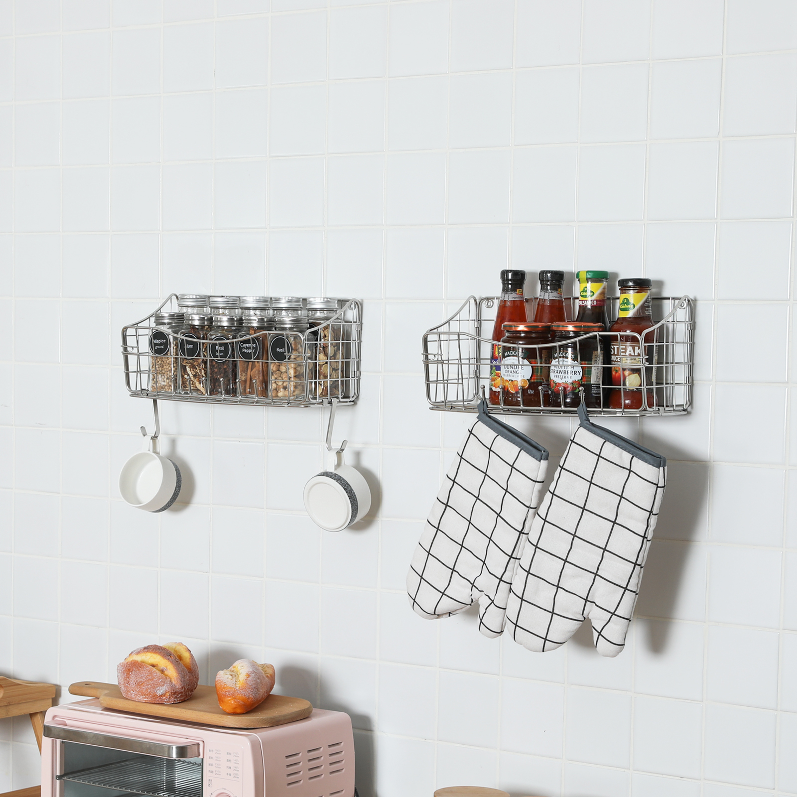 2 Pack Shower Caddy Bathroom Wall Mount Shelf Basket with removeable Hooks