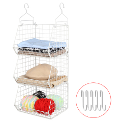 White 3 Tier Stackable Foldable Hanging Countertop Closet Organizer with Hanging S Hook