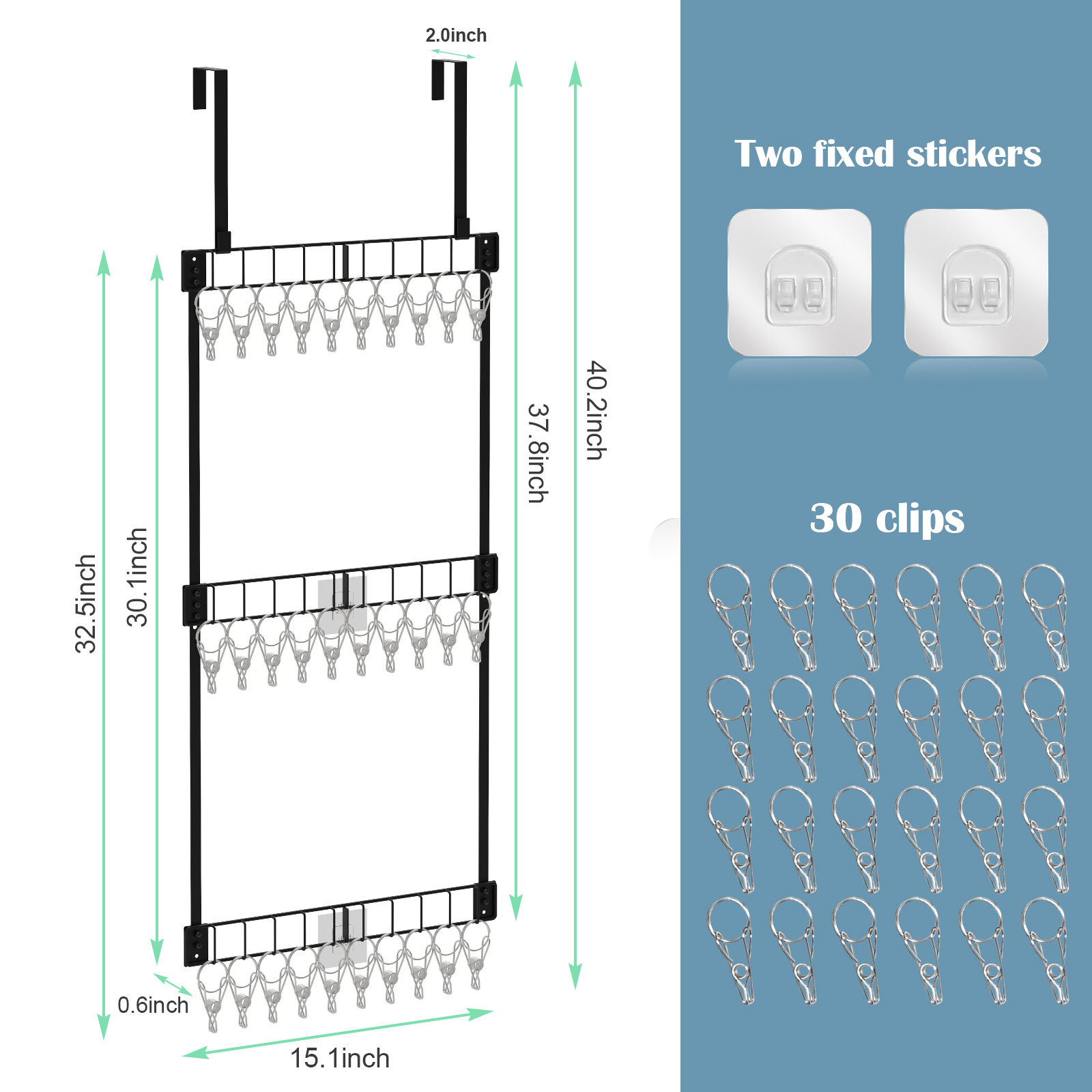 Over the Door Adjustable Metal Hat Holder with Hooks