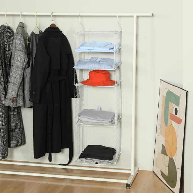 White 5 Tier Adjustable Stackable Foldable Hanging Countertop Closet Organizer Shelf