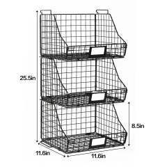 3pcs Stackable Foldable Countertop Wall Mounted Wire Basket Closet Organizer