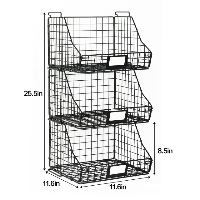 3pcs Stackable Foldable Countertop Wall Mounted Wire Basket Closet Organizer