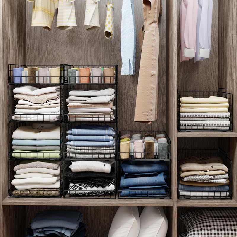 Black Stackable and Foldable Closet Organizers Closet Shelf with Top Devider
