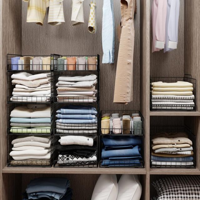 Black Stackable and Foldable Closet Organizers Closet Shelf with Top Devider