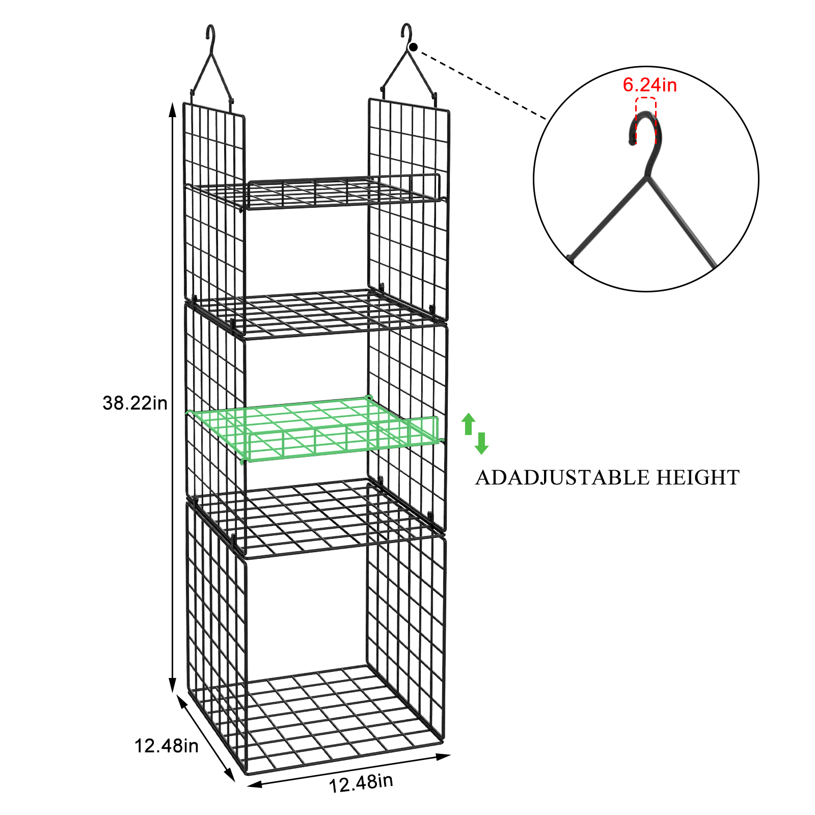 5 Tier Stackable Foldable Hanging Closet Wire Basket Shelf Organizer