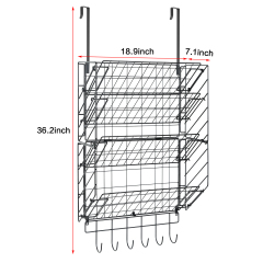 4 Tier Adjustable Over The Door Shoe Organizer with Hooks