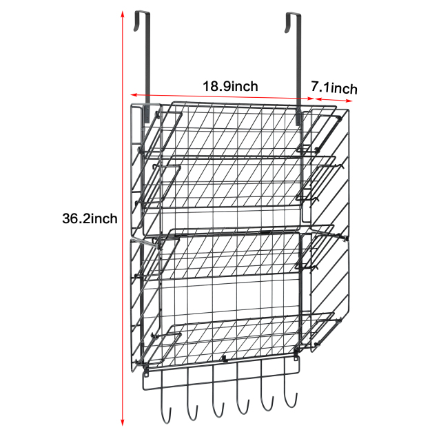 4 Tier Adjustable Over The Door Shoe Organizer with Hooks