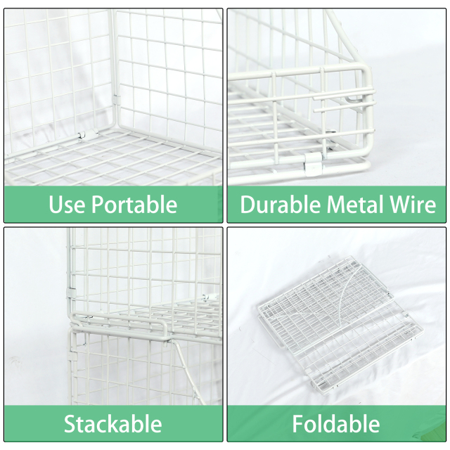 White 3pcs Stackable Foldable Countertop Wall Mounted Wire Basket Closet Organizer