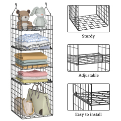 5 Tier Stackable Foldable Hanging Closet Wire Basket Shelf Organizer