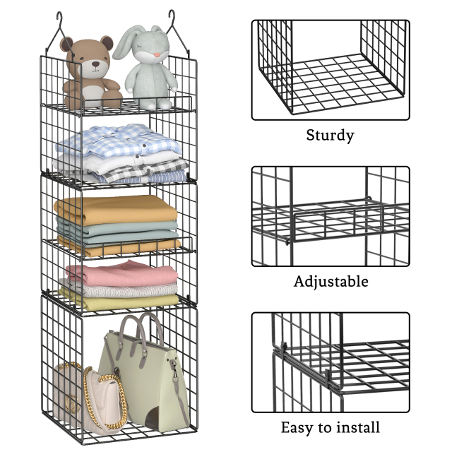 5 Tier Stackable Foldable Hanging Closet Wire Basket Shelf Organizer
