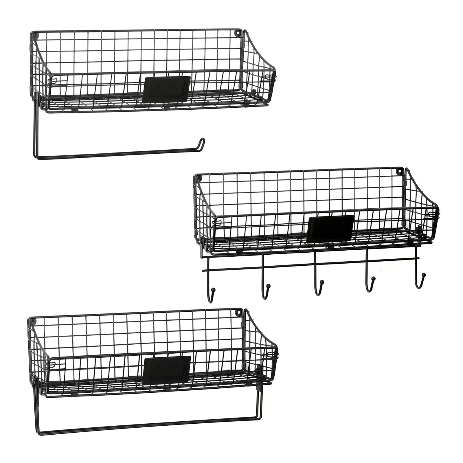 3pcs Foldable Wall Mounted Anti-Rusted Storage Basket with Towel Paper Hook