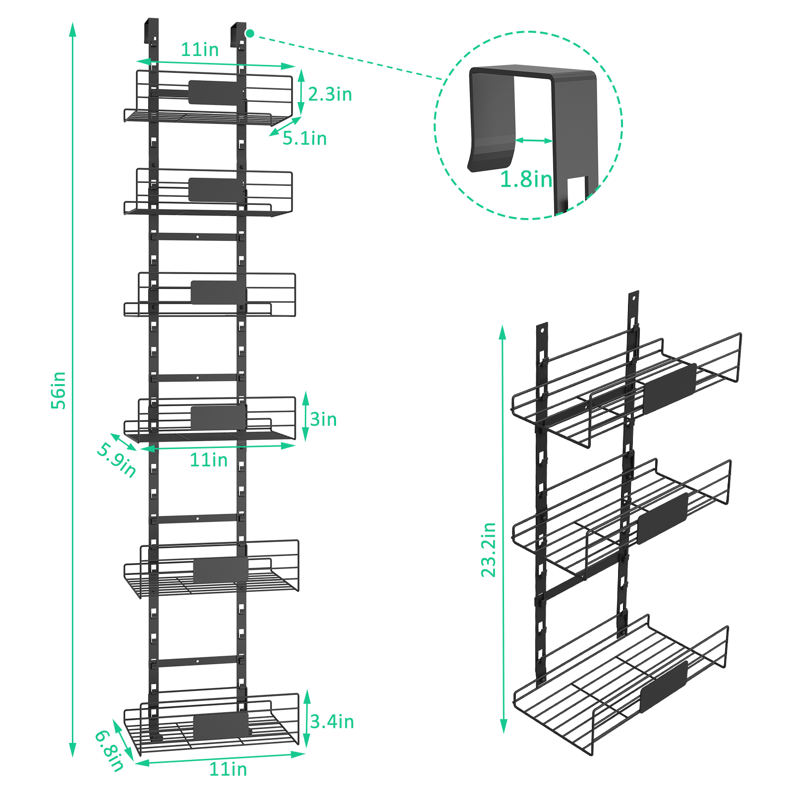 Over The Door Detachable Adjustable Storage Organizer Rack