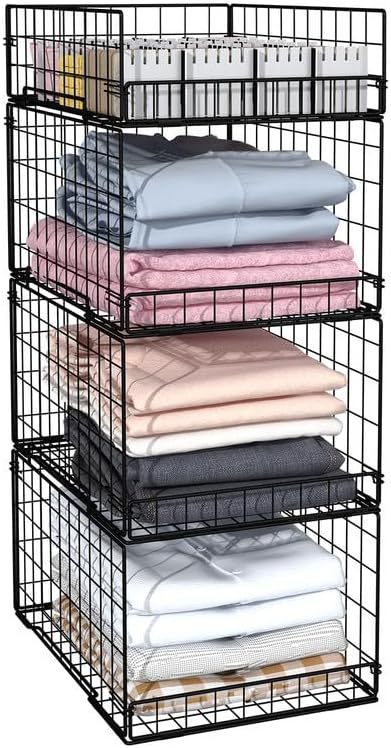 Black Stackable and Foldable Closet Organizers Closet Shelf with Top Devider