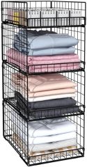 Black Stackable and Foldable Closet Organizers Closet Shelf with Top Devider