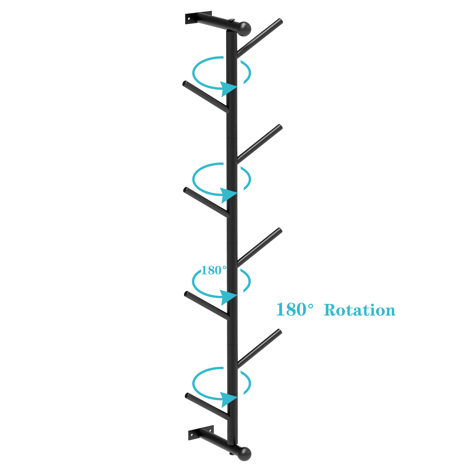 Black DIY 180° Rotary Tree Branch Wall Mounted Coat Cloth Organizer for Entryway
