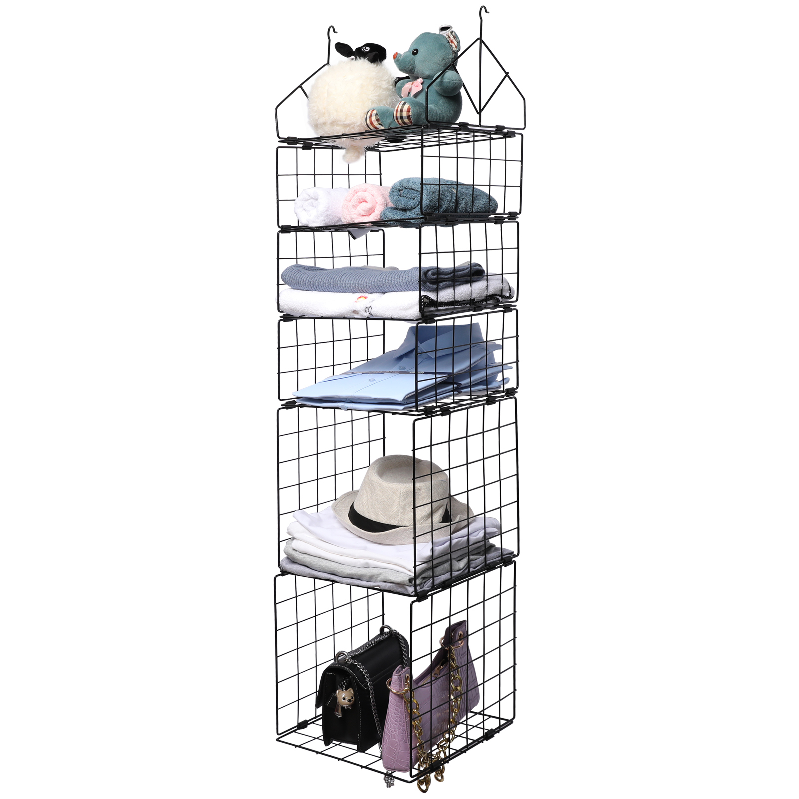 5 Tier Adjustable Stackable Foldable Hanging Countertop Closet Organizer Shelf