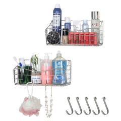 2 Pack Shower Caddy Bathroom Wall Mount Shelf Basket with removeable Hooks
