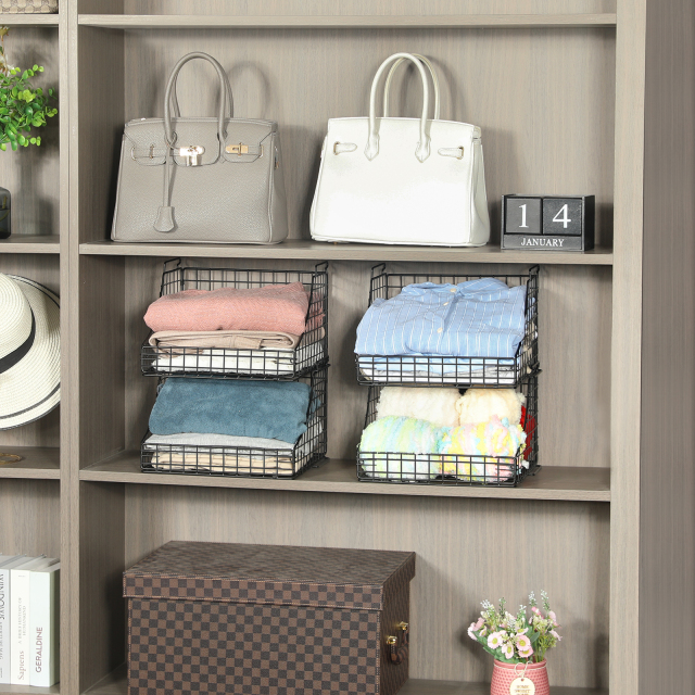 4pcs Stackable Foldable Countertop Wire Basket Closet Organizer