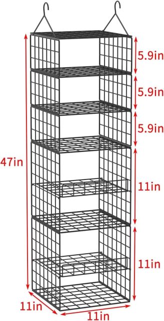 Metal Wire Adjustable 7 Tier Hanging Clothes Shelf for Bedroom Dormitory
