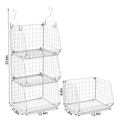 White 3 Tier Stackable Foldable Hanging Countertop Closet Organizer with Hanging S Hook