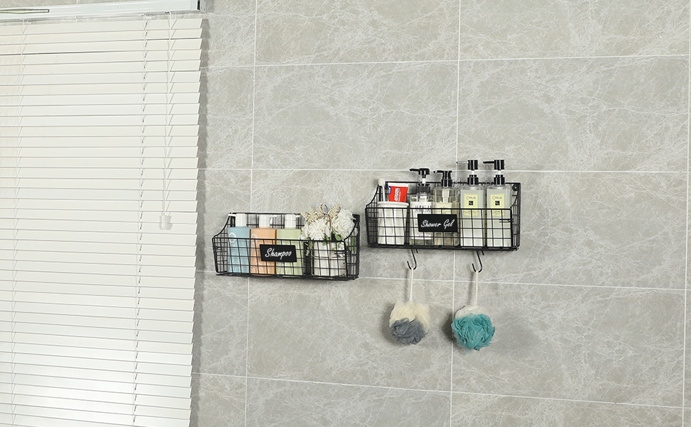 Larger Size 2pcs Foldable Wall Mounted Caddy Storage Wire Basket with Hook