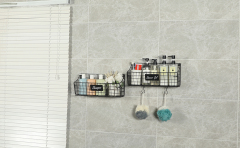 Larger Size 2pcs Foldable Wall Mounted Caddy Storage Wire Basket with Hook