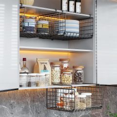 3 Tier Foldable Stackable Under Closet Hanging Shelf Closet Organizer Wire Basket with Hooks