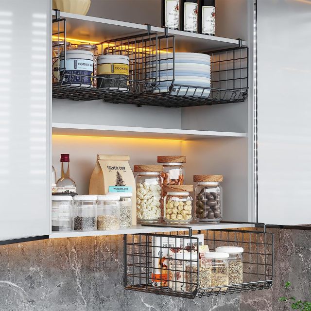 3 Tier Foldable Stackable Under Closet Hanging Shelf Closet Organizer Wire Basket with Hooks