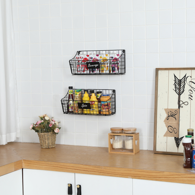 Larger Size 2pcs Foldable Wall Mounted Caddy Storage Wire Basket with Hook
