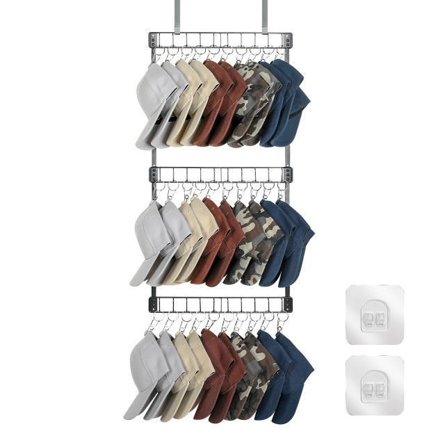 Over the Door Adjustable Metal Hat Holder with Hooks