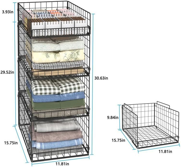 Black Stackable and Foldable Closet Organizers Closet Shelf with Top Devider