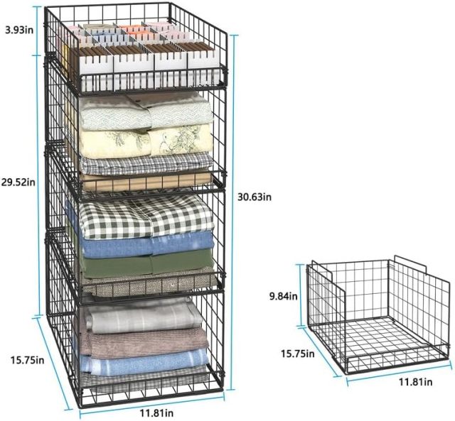Black Stackable and Foldable Closet Organizers Closet Shelf with Top Devider