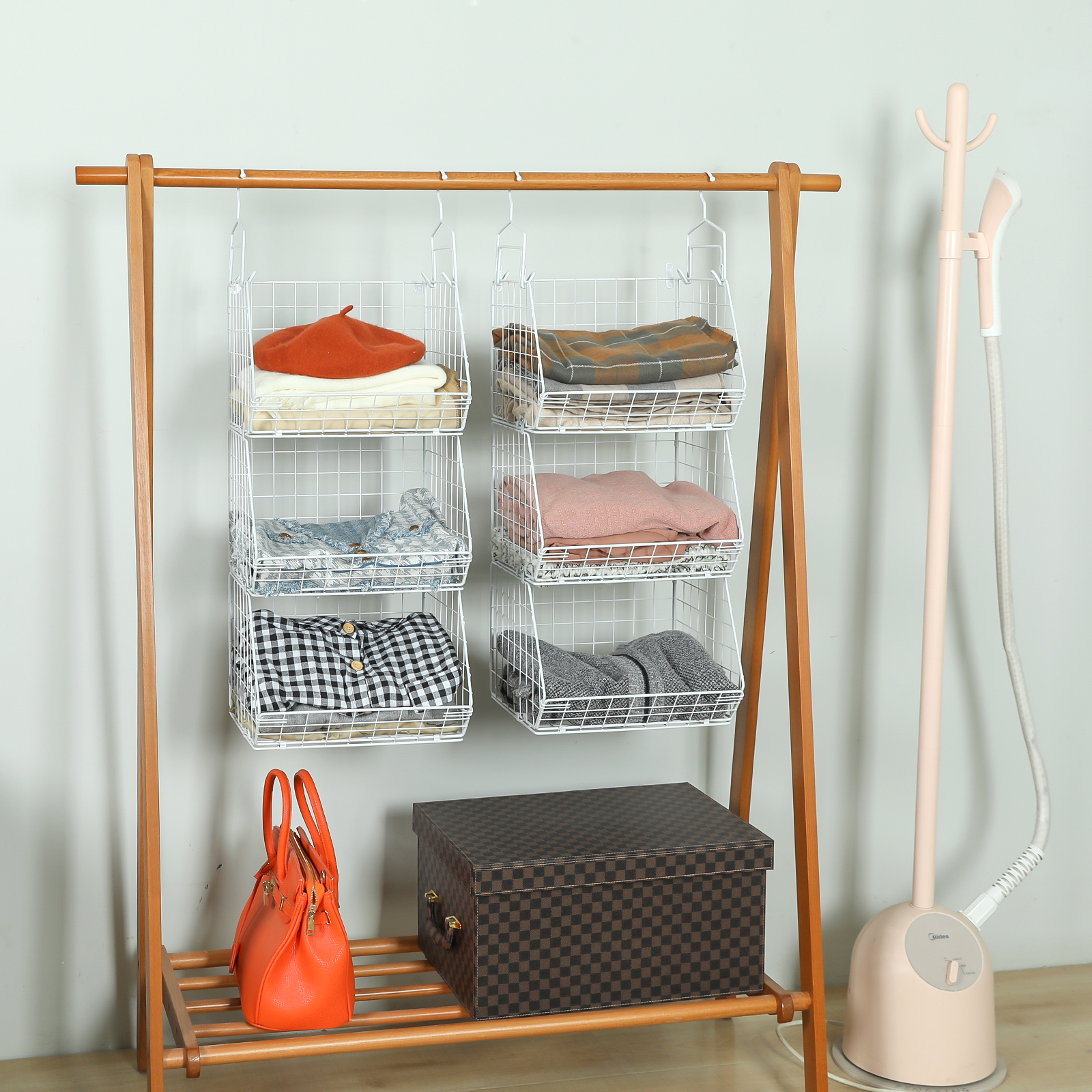 White 6 Tier Stackable Foldable Hanging Closet Organizer with Hanging Hook