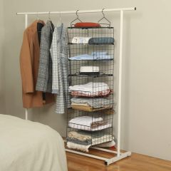Metal Wire Adjustable 7 Tier Hanging Clothes Shelf for Bedroom Dormitory