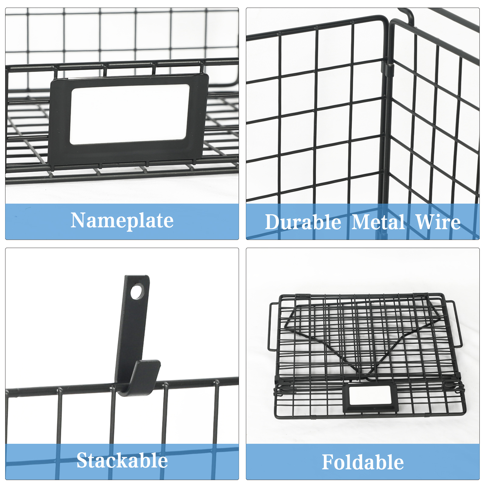 3pcs Stackable Foldable Countertop Wall Mounted Wire Basket Closet Organizer