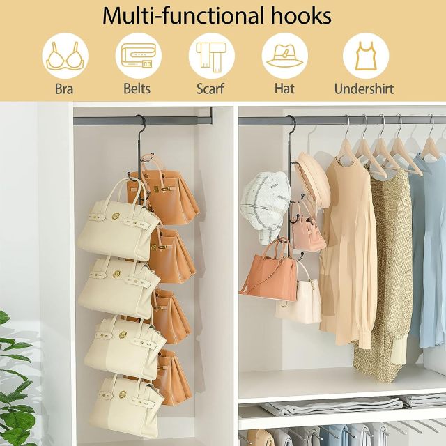 360° Rotating Purse Bag Wallets Hanging Shelf Storage Organizer