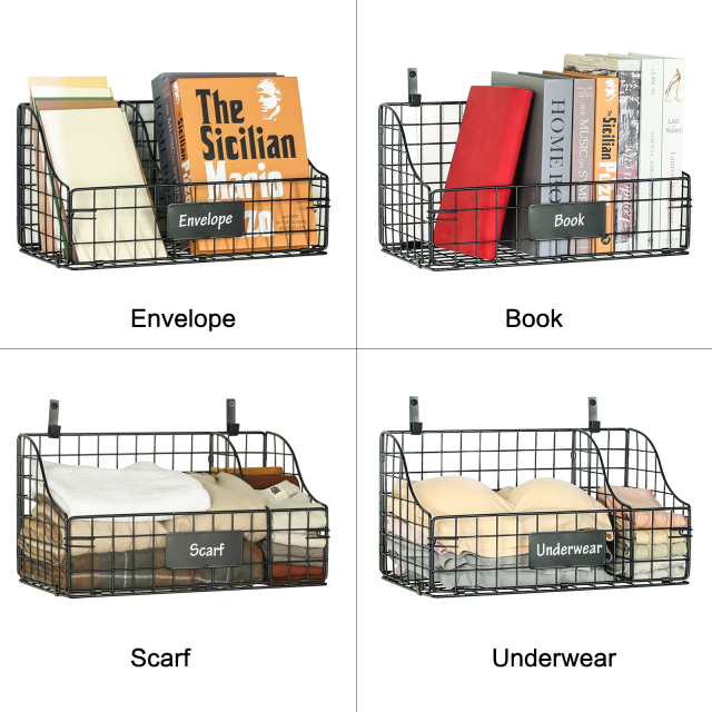 2 Set Foldable Wall Mounted Wire Basket with Nameplates