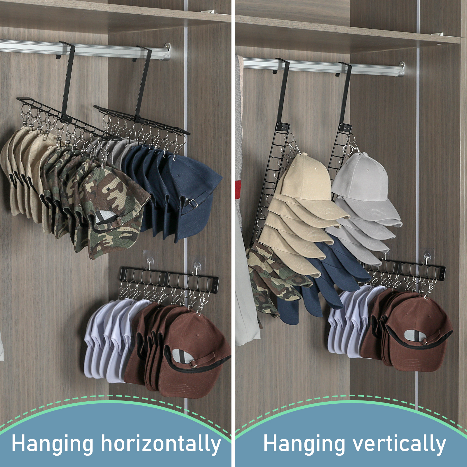 Over the Door Adjustable Metal Hat Holder with Hooks