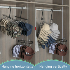 Over the Door Adjustable Metal Hat Holder with Hooks